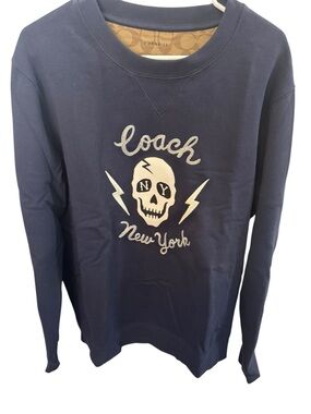 Coach Vintage Navy Crewneck Sweatshirt with Skull & Lightning Graphic